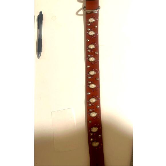 Leather boutique Dog collar Genuine Pittie 1.5" x 23” rhinestones pearl custom - Picture 7 of 7